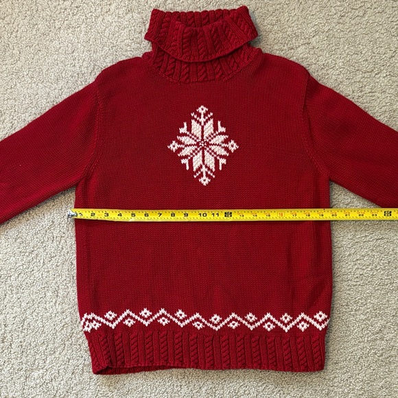 Exclusive Hand Knit For Ralph Lauren Red Cowl Neck Sweater with Snowflake Design - Picture 5 of 7